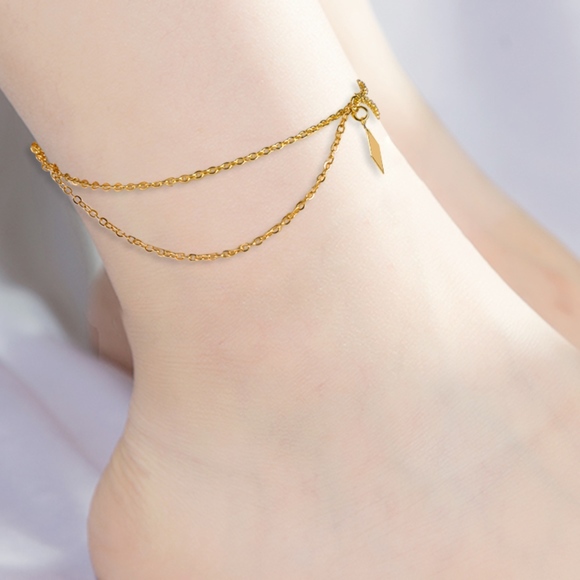 Gold Geometric Anklet Boho Layered Ankle Bracelet - Picture 1 of 4